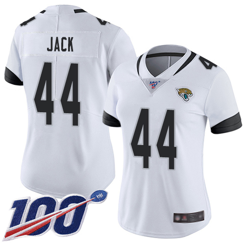 Nike Jacksonville Jaguars 44 Myles Jack White Women Stitched NFL 100th Season Vapor Limited Jersey